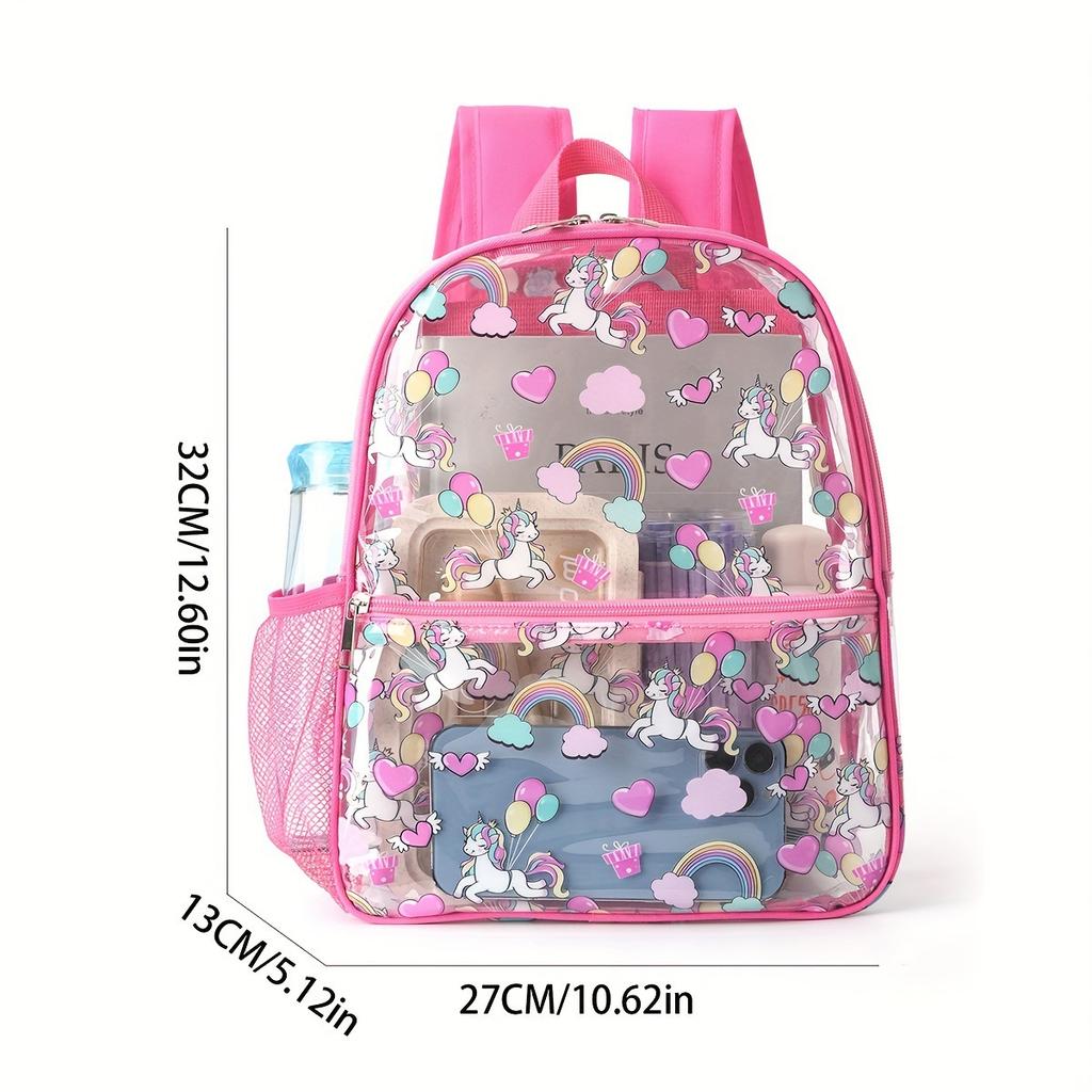 Printed Transparent Backpack Waterproof PVC Storage Bag Student Schoolbag Large-Capacity Transparent Backpack