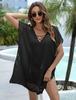 Damen Tiefes V-Ausschnitt Strick Cover-Up mit Bindung vorne Strand Bikini Tunika Shirt Leicht Atmungsaktiv Sommer Resort Wear