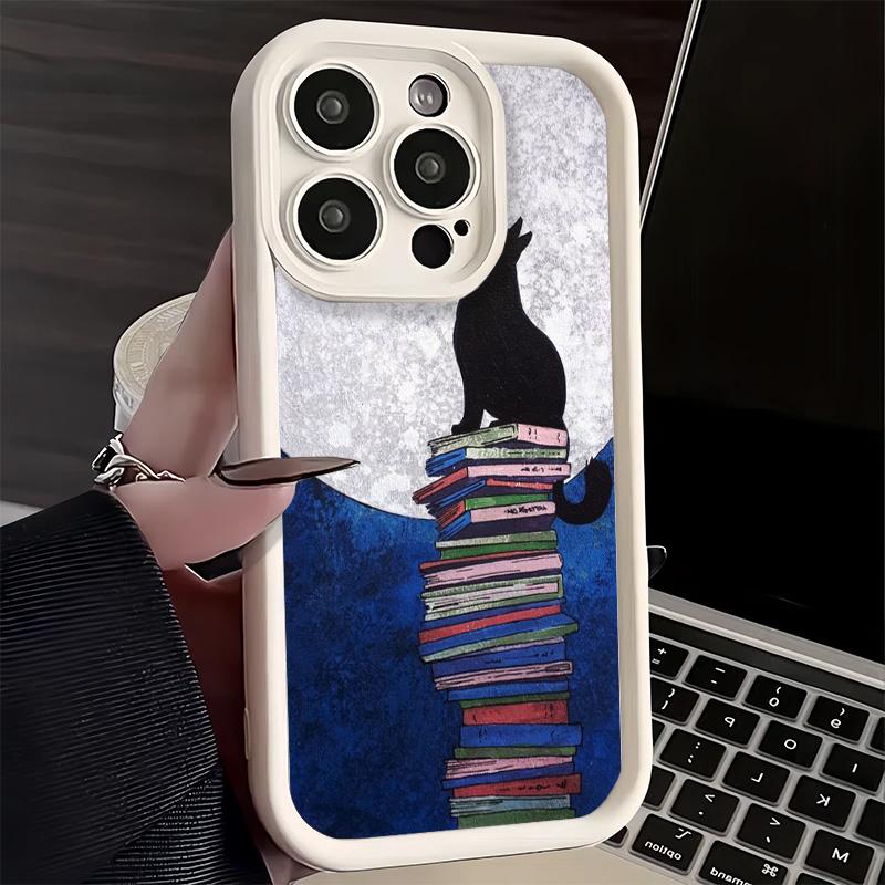 Phone Case for iPhone 17 Air 16E 15 16 Pro Max Black Cat Aesthetic Pattern Cover 14 Plus 13 12 Mini Soft Shell Silicone Fundas