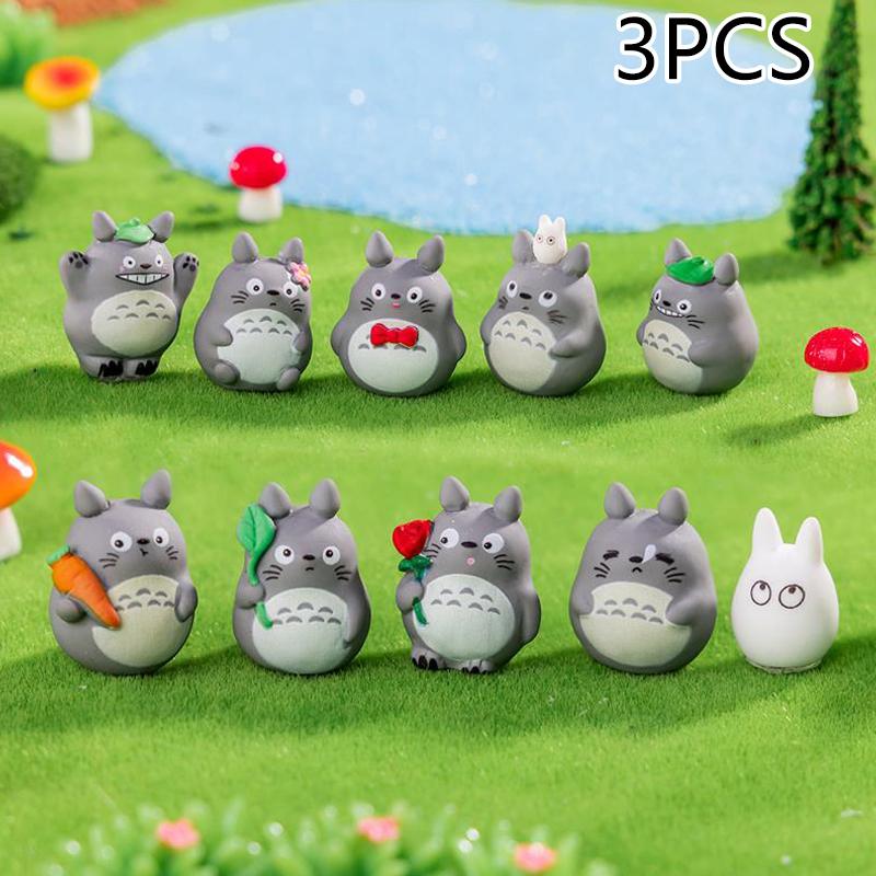 3Pcs/Bag Cute Mini Totoro Doll Resin Car Ornaments Micro Landscape Figurines Diy Accessories Home Decor Dollhouse Toy Kids Gifts