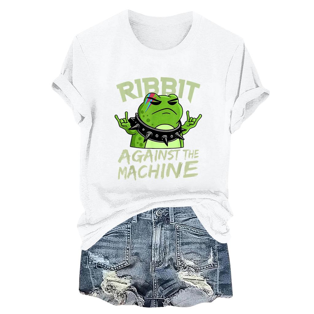 Women's Fashion Casual Printed Round Neck Short Sleeved Pullover T-Shirt Top