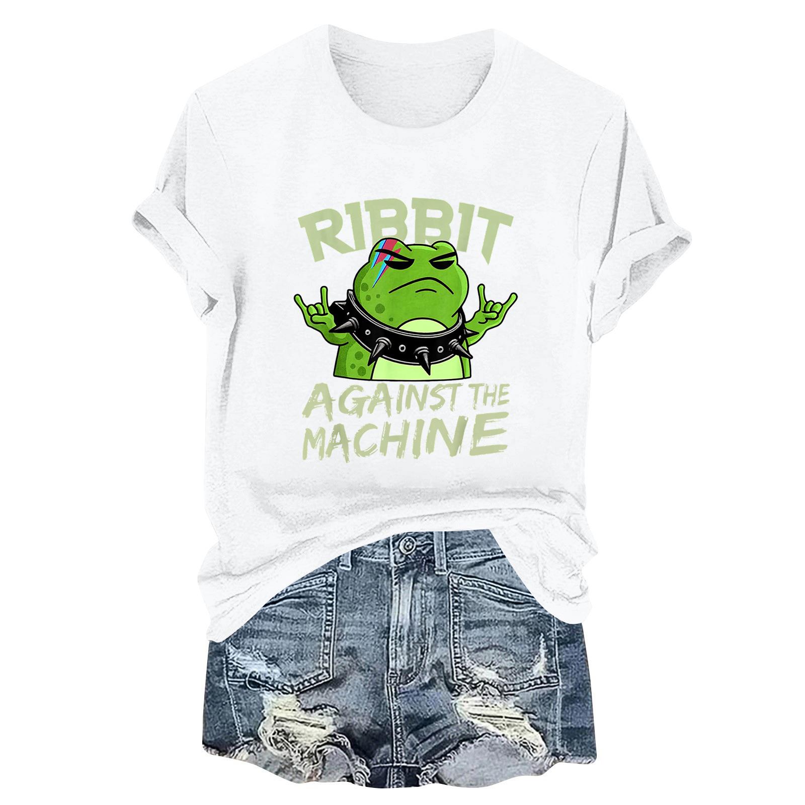 

Женская модная повседневная футболка-пуловер с принтом, круглым вырезом и короткими рукавами XL белый