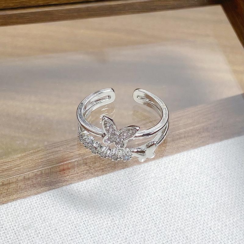 Day Cold Wind Zircon Light Luxury High Sense Open Ring Exquisite Geometric Personality Niche Ring Woman