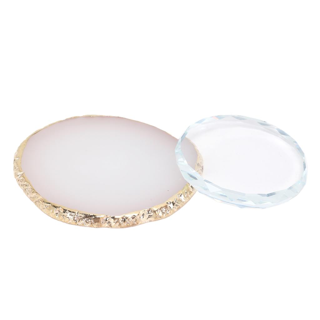 Nail Art Polish Palette Glass Resin Gilded Edges Nail Art Makeup Mixing Tray for Nail Salon DIY Enthusiasts 2pcs
