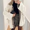 Women's Warm Winter Coat Collarless Casual Long Sleeve Button Plush Lamb Suede Jacket Coat