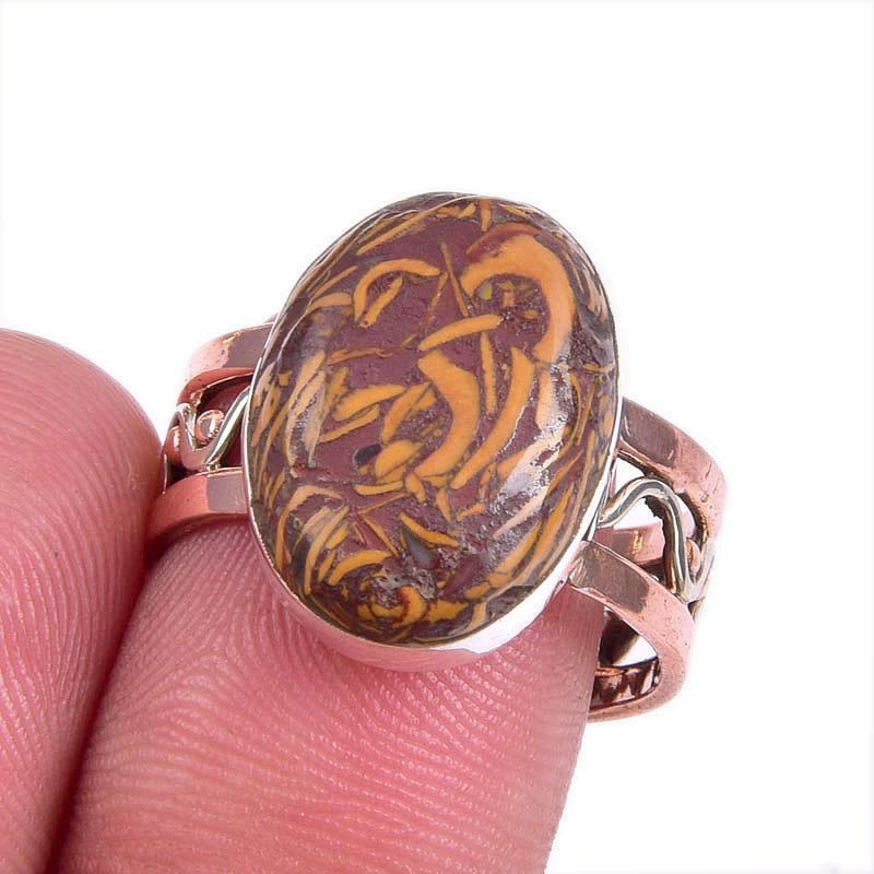

Natural Maryam Jasper Gemstone Two Tone 925 Sterling Silver Gift Ring S.8 G7r05