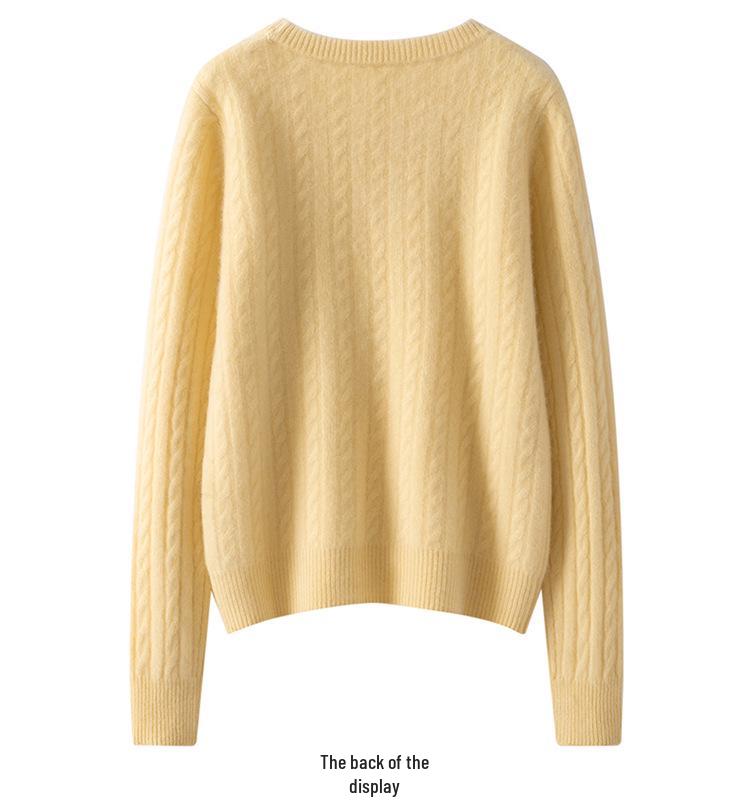 Women's Cashmere Cable Knit Sweater - Loose, Round Neck, Short, Thick for Autumn/Winter