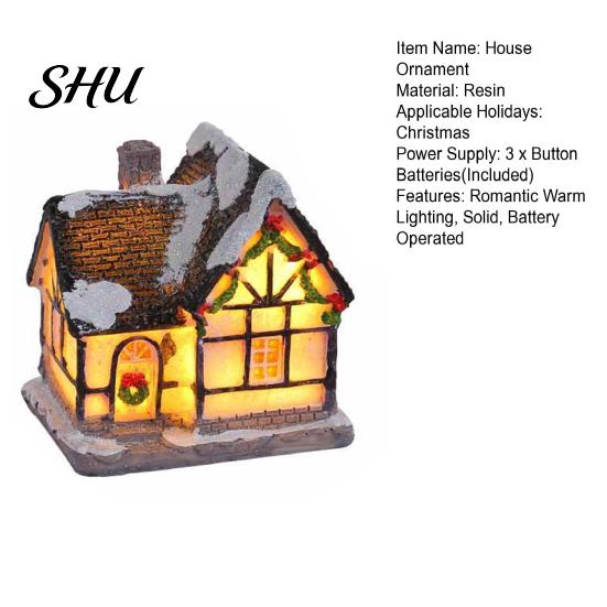 Desktop Christmas House Ornament Glowing Romantic Warm Lighting Resin Craft Small Glow LED Snow Covered Decoration Figurine Statue Party Festival Gift