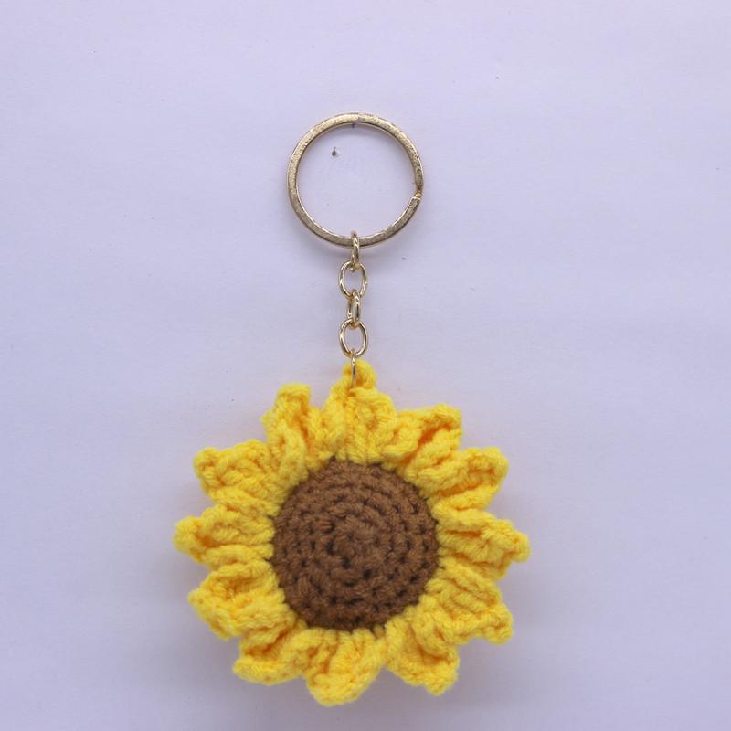 Creative Handmade Knitted Sunflower Keychain Keyring For Women Girl Cute Crocheted Flower Pendant Car Key Ring Handbag Gifts New