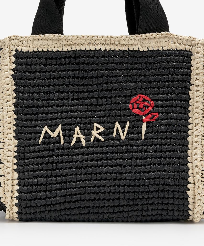 Marni Small Raffia Shopper Tote Bag - Black:Ivory:Black / Shmp0121L0P6769Zo762
