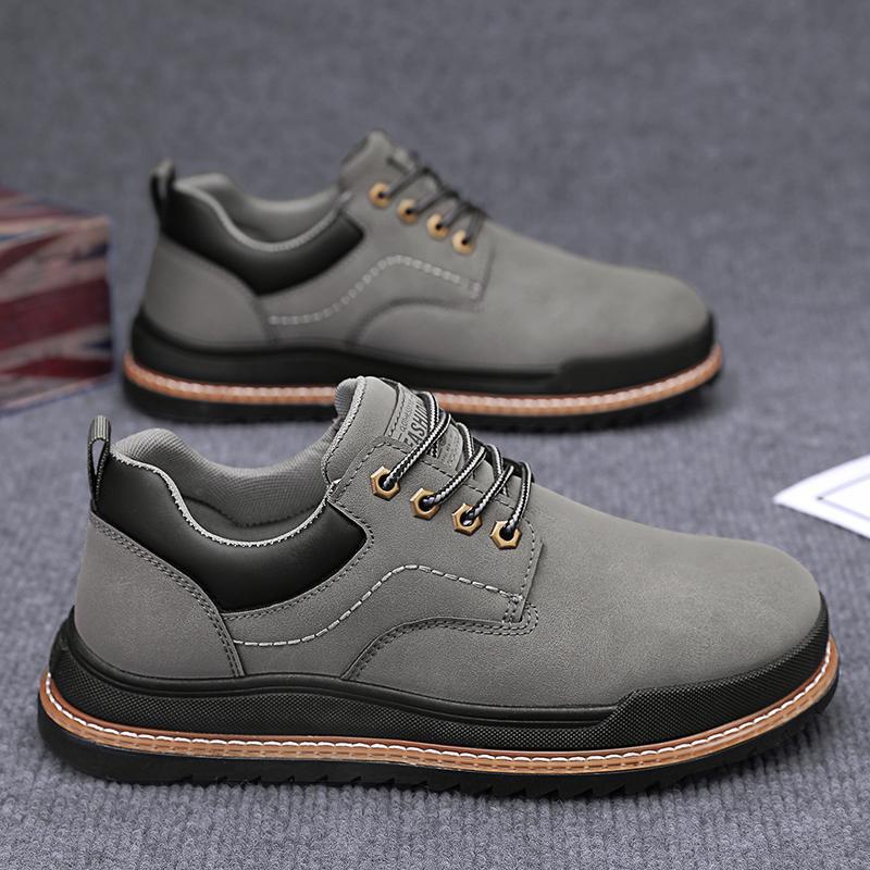 

Men s shoes autumn non-slip and breathable trend casual small leather shoes men s low-top tooling shoes 44 сірий колір