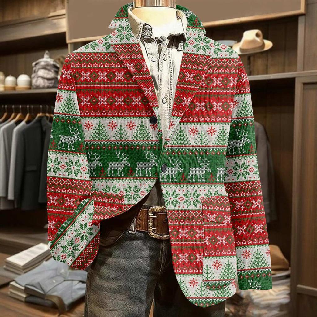 Men's Printed Corduroy Warm Pocket Suit Jacket Cardigan Men's Casual Suit