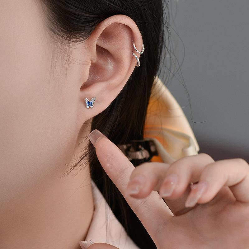 Blue Butterfly Earrings Versatile and Fresh Fairy Earrings Niche Design High-end Earrings