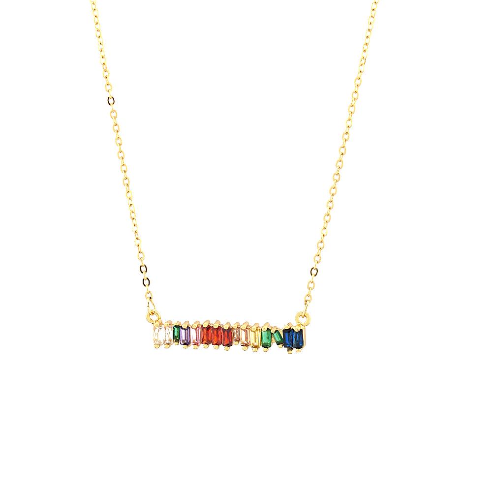 Colorful T-Shaped Zircon Pendant Necklace with Star Clavicle Chain for Women