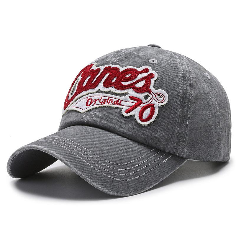 Men's and women's spring and summer vintage washed baseball caps with embroidered letters and numbers, curved duckbill caps