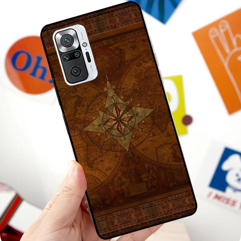World Map Compass Nautical Case For Xiaomi Redmi Note 12 Pro 11 8 9 10 Pro 9S 10S 11S 12S Redmi 12C 10C 9C 10A Cover