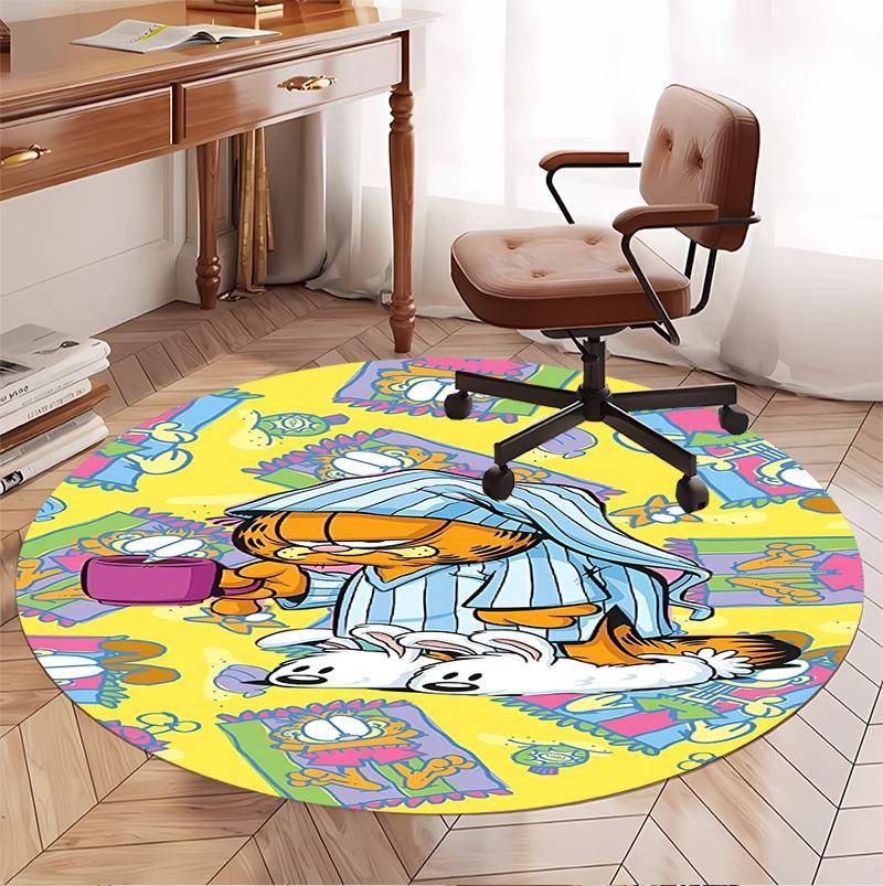 Garfield Pattern Round Rug, Indoor/Outdoor Mat, for Picnic, Gameroom, Bedroom, Office, Living Room, Home Decor Carpet, Birthday Gift