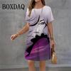 Abstract Painting Face Dresses Women 2026 New Fashion Streetwear Gradient 3D Print Short Sleeve Dress Summer Casual Loose Dress