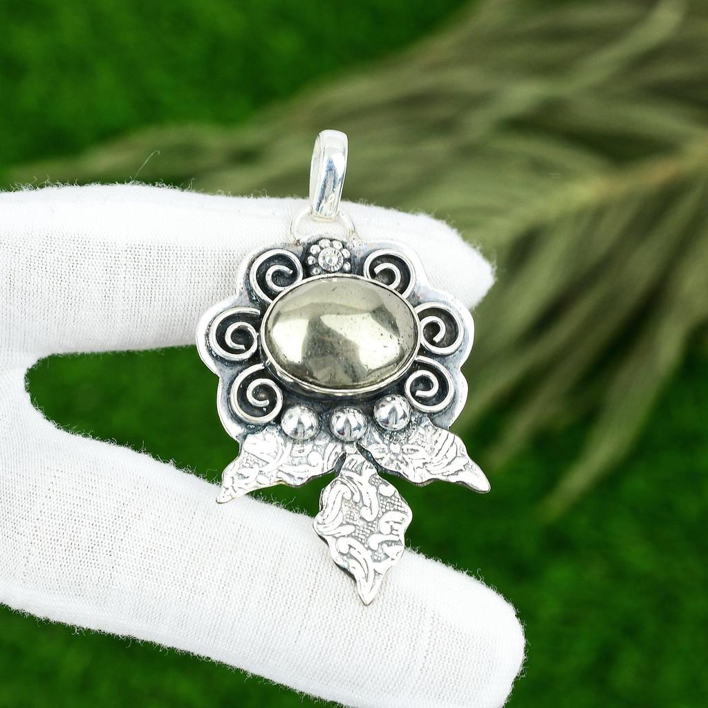 Vente Fête de l'Amitié Pierre Pyrite Argent Sterling Tendance Pendentif Élégant Bijou