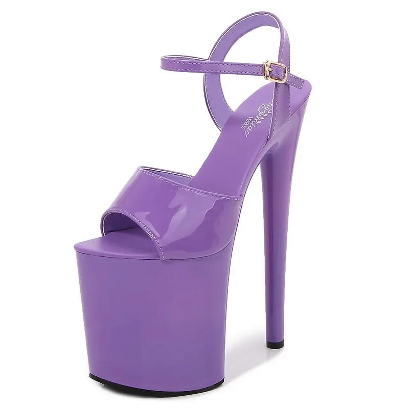 Fashion patent leather 20cm extra-high heels stilettos sexy waterproof platform, hate the sky and high sandals women designer sandals