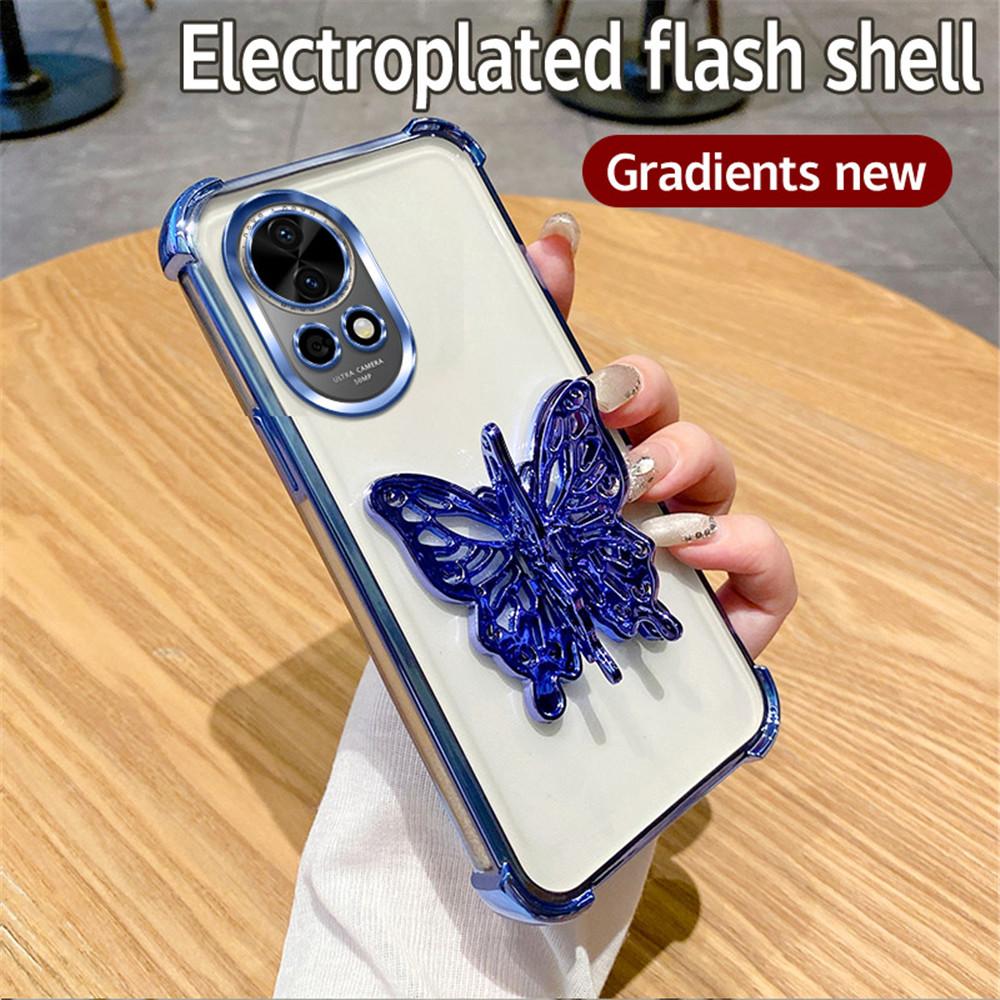 Shockproof Glitter Butterfly Holder Stand Phone Case For Huawei Nova 13 Pro 12 11 10 9 8 7 6 5 Pro SE Plating Soft Silicon Cover