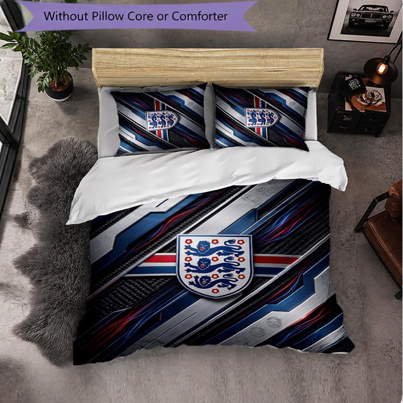 England Football Pattern 3 Pieces Bedding Set Soft Microfiber Duvet Cover with Pillow Cases for Bedroom