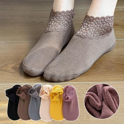 Damen Kurze Socken Herbst und Winter Warme Socken Verdickte Spitzenbesatz Schlaf-Socken Samtige Haussocken