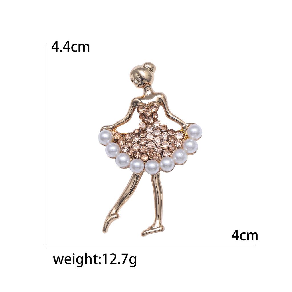 Rhinestones Dancing Girl Brooch for Women Unisex Simulation Pearl Lapel Pins Banquets Party Gift Jewelry Accessories