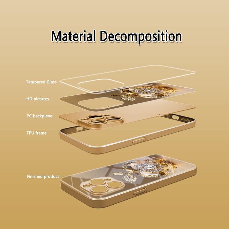 Luxury Crystal For Apple Pattern Metallic Paint Glass Phone Case For iPhone 17 16 15 14 13 12 11 Pro Max 14 Plus 17Air 16E Cover