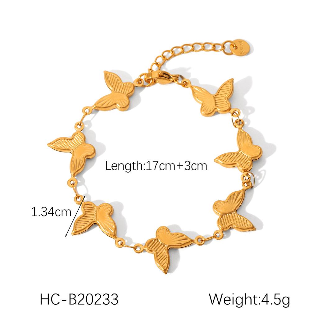 Titanium Steel Bracelet with Zirconia Butterfly Shell Waterdrop Flower Charms Pig Nose Clasp Design