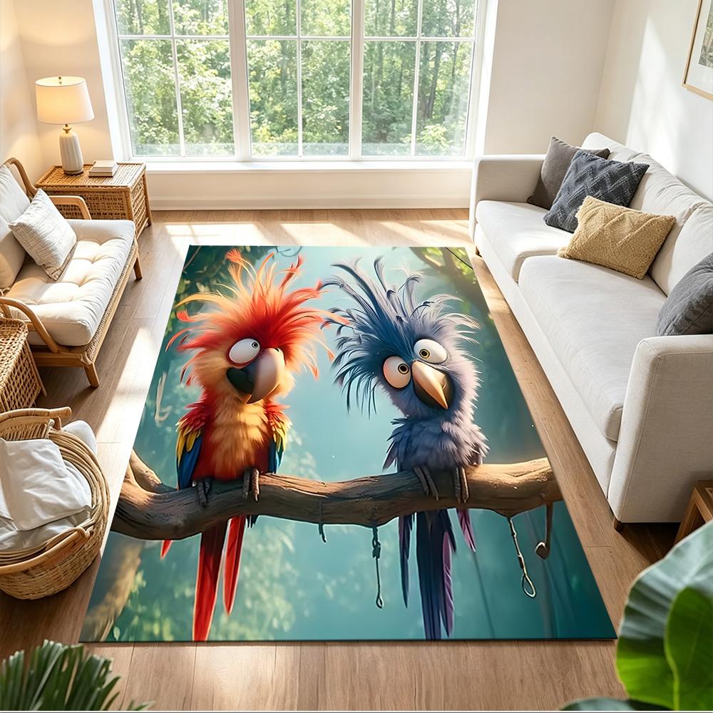 Tropical Parrots And Flowers Non-Slip Home Carpet Design for Office Decor Living Room Bedroom Gift