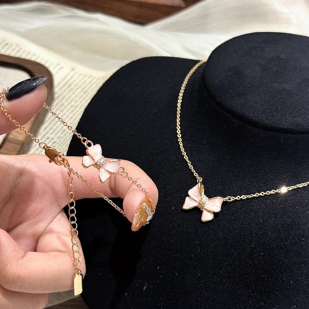 Xiaohongshu explosive Seiko micro-inlaid sweet bow necklace raw light luxury neck chain