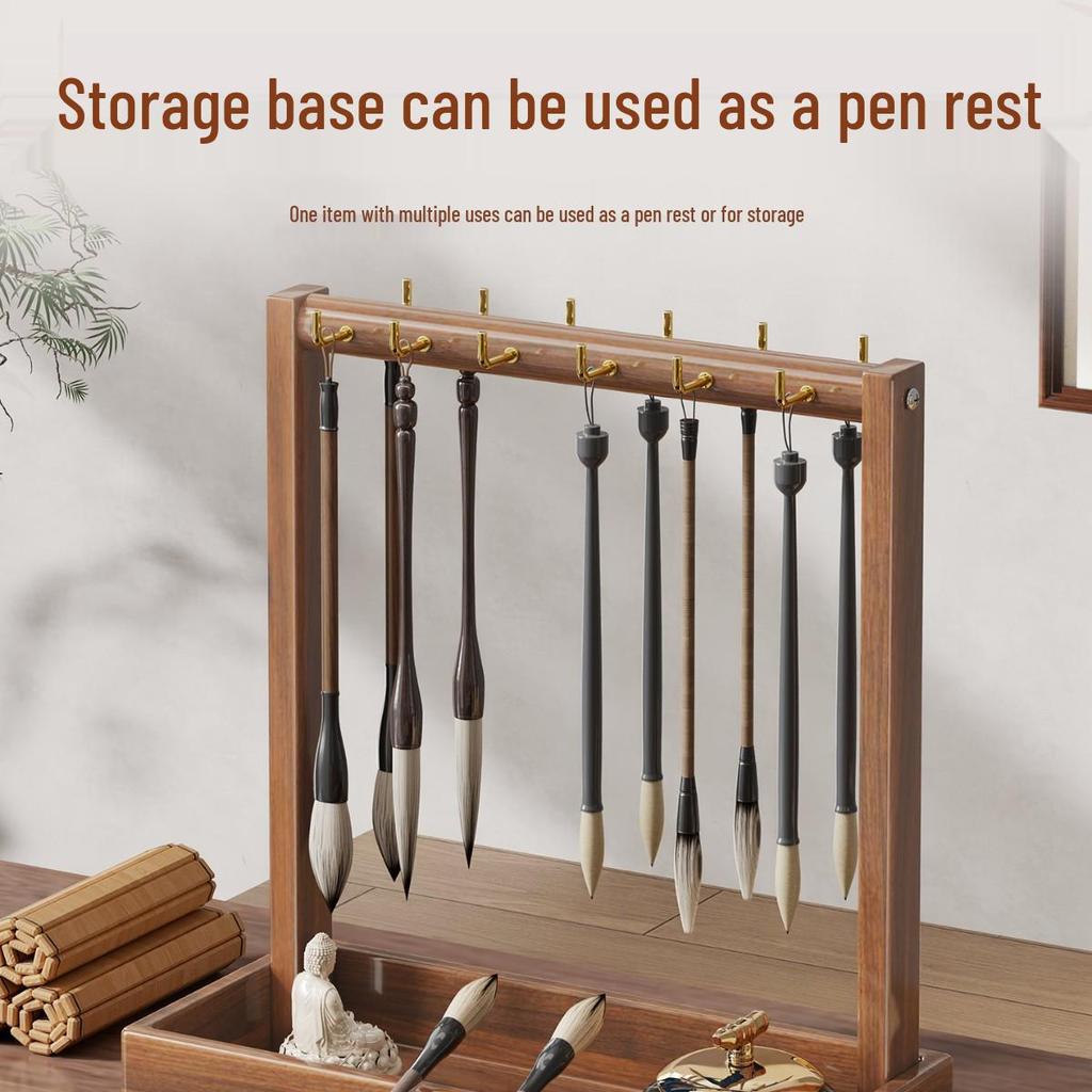 Solid Wood Desktop Calligraphy Brush Holder, Large Capacity for Study Table - Ideal for Students and Beginners