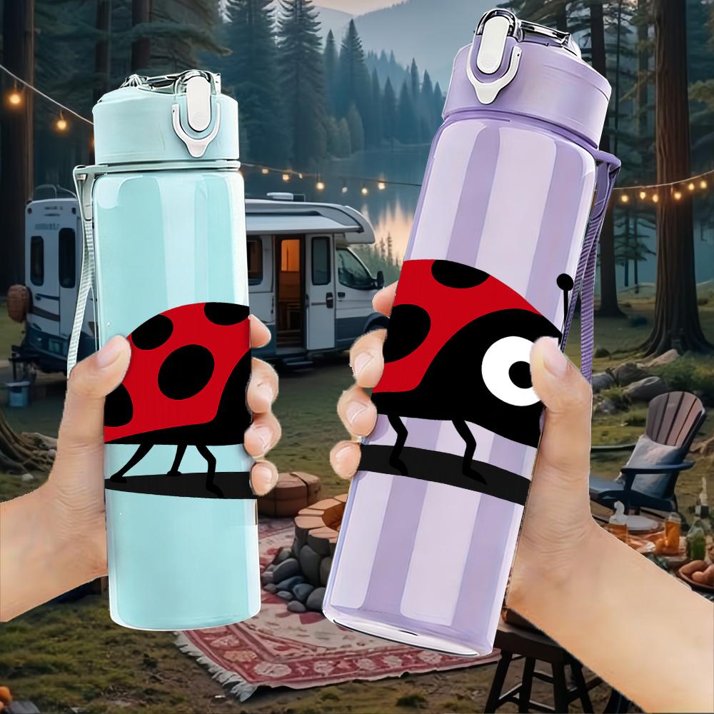1pz Coccinella Rossa Cartone Animato 750ml Colore Plastica Borraccia Sportiva Tappo a Vite Anti-perdita con Cannuccia a Flip Per Sport Ufficio Uso Domestico