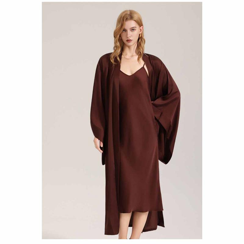 Luxury Satin & Chiffon Sleepwear Set Elegant  Comfortable Sexy Sleeveless Dress + Robe 2-Piece Pajama Loungewear Set