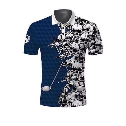 3D Printed Golf Club Polo Shirt Cool Skull Pattern T-Shirt Summer Casual Short Sleeve