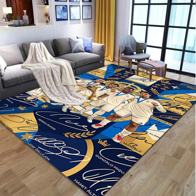 Real Madrid Football Pattern Rug, Indoor/Outdoor Mat, for Picnic, Gameroom, Bedroom, Office, Living Room, Home Decor Carpet, Birthday Gift