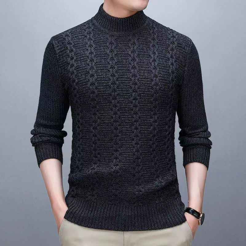Winter High Neck Sweater Men's Base Slim Fit Thick Warm Knit Sweater Solid Color Sweater
