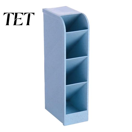 Art Tool Storage Slanted Pen Holder with 5 Compartments, Plastic Stationery Organizer, Box Macaron Colors Space Saving Pencil Cup for Office