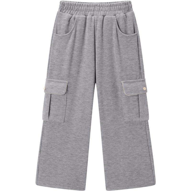 MiniPeace Girls Fleece-Lined Ash Grey Cargo Pants 120 серый ясень