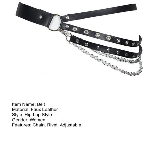 Cinturón de fiesta para mujer, estilo hip hop, gótico, con remaches y múltiples correas, de piel sintética decorativa, estilo punk, a juego, accesorio para ropa