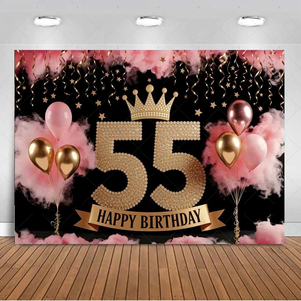 Sfondo per 55° Compleanno Forniture Palloncini Nero Oro 55 Anni Sfondo Decorazione Festa Scintillante Oggetti di Scena per Servizio Fotografico