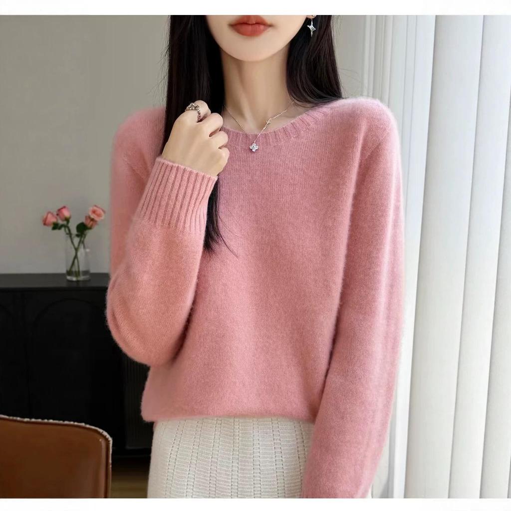 Women's 100% Pure Wool Round Neck Long Sleeve Sweater - Autumn/Winter Casual Loose Fit, Warm and Soft Base Layer.