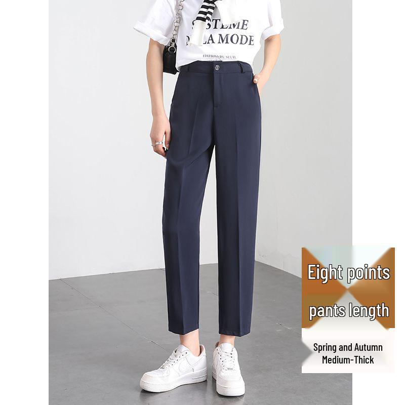 

Women s High-Waist Black Cigarette Pants, Nine-Point Length - Slimming, Straight Leg, Fleece-Lined Suit Pants for Petite Figures (Autumn/Winter). XS for 75-86 lbs