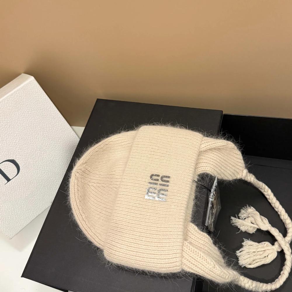 Winter Hot Diamond Rabbit Wool Knitted Warm Ear Protection Hat Outdoor Light Luxury Wool Hat Fashionable Letter Cold Hat бежевый