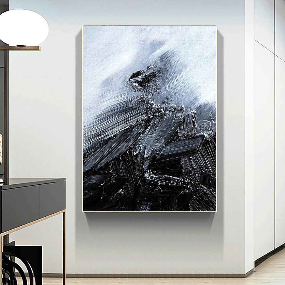 Black and White Texture Abstract Oil Painting Minimalist Wall Art Picture Print Canvas Poster for Living Room Home Decor Cuadros