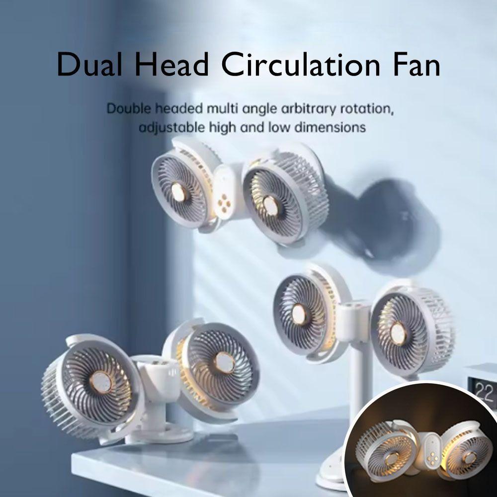 Adjustable Height Dual Head Circulation Fan Can Be Clamped Night Light New Air Cooler