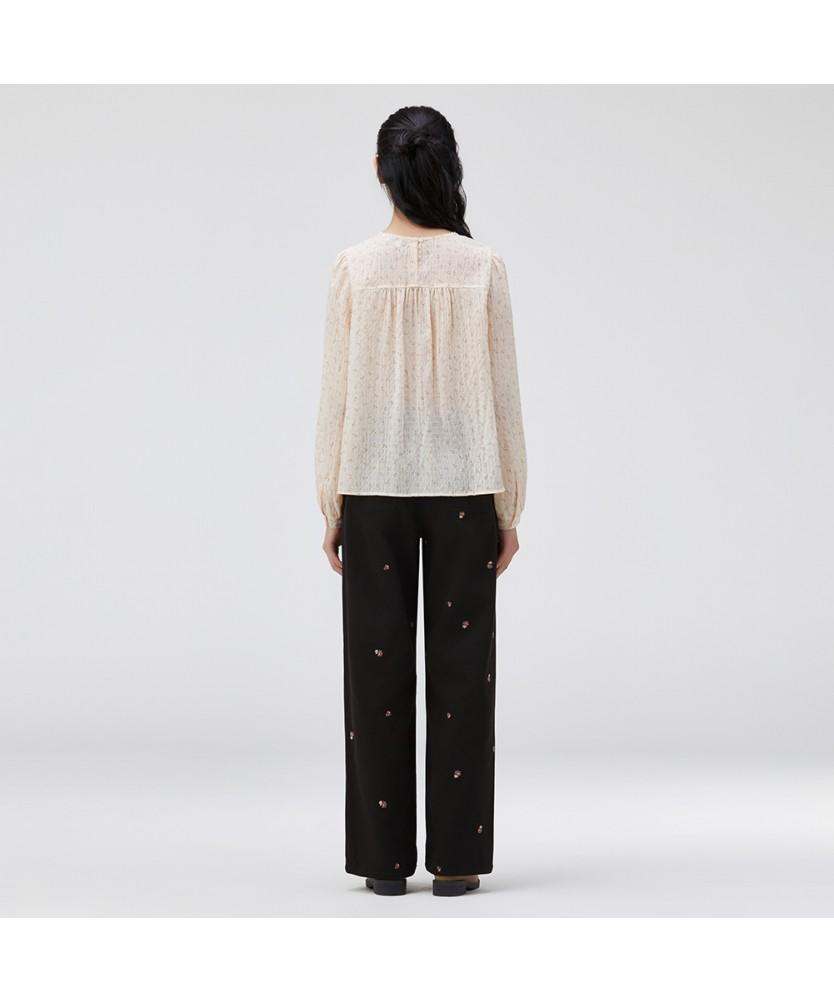 THURSDAY ISLAND Round Neck Yoke Shirred Blouse_T262Mbl151W