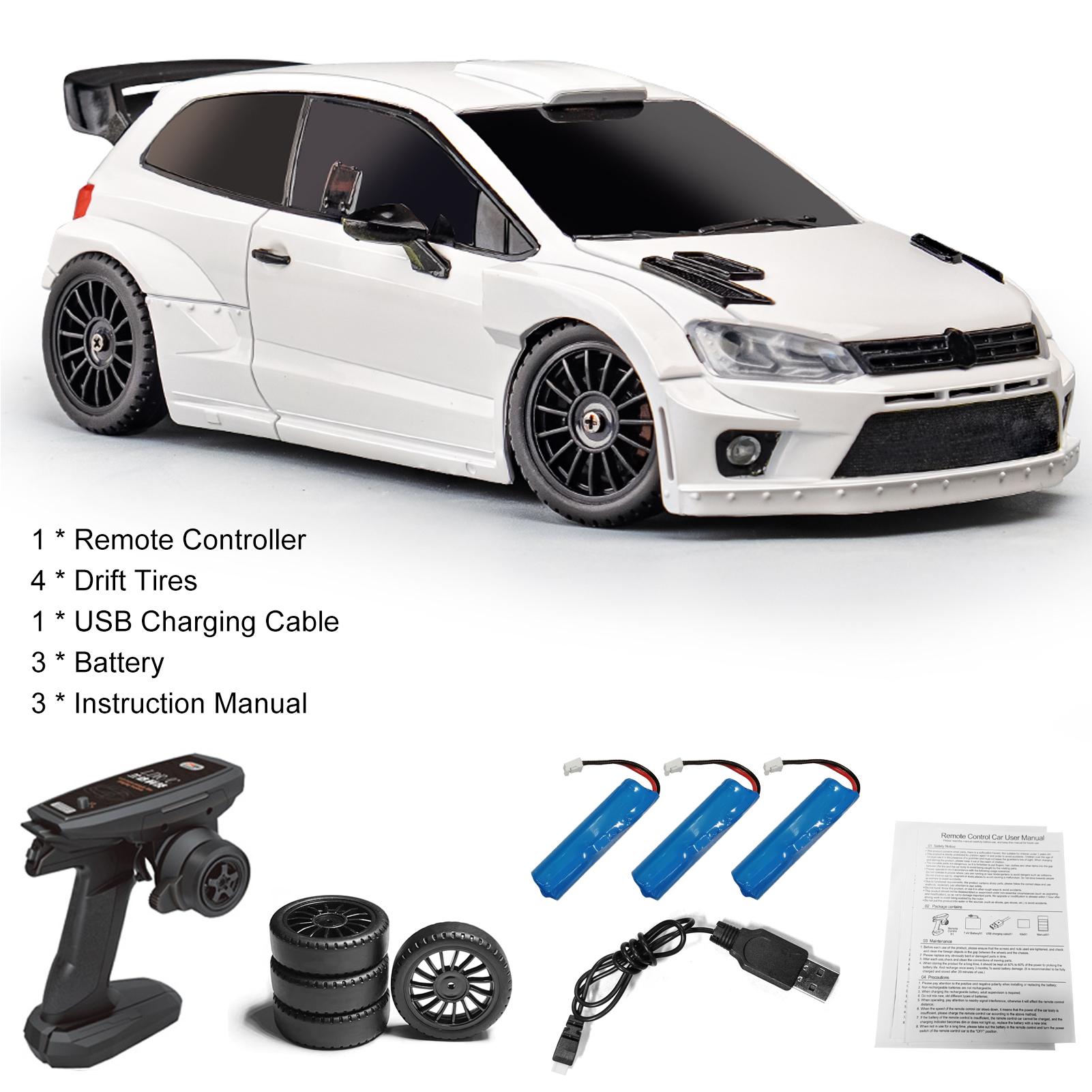 

Remote Control Car 2.4GHz 4WD Toy Car with LED Lights 3 Batteries Drift Tires Racing Vehicle for Kid Boy Birthday Gift White білий