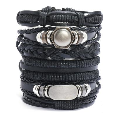 Punk Personalisiertes 6-teiliges Rindslederarmband Schmuck Vintage Echtleder DIY gewebtes mehrschichtiges Armband